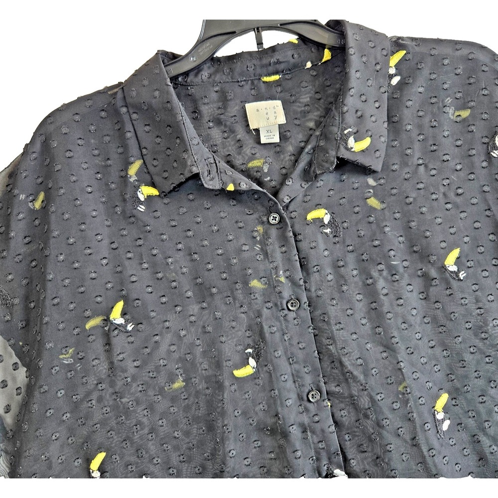 Womens Sz XL a.n.d ea‎ wy Top Lightweight Beach Coverup Toucan Whimsical Sheer